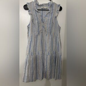 Vineyard Vines Women Tiered Ruffle Linen Dress Pebble Grey Size Medium Coastal
